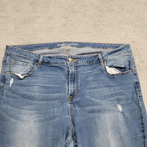 Old Navy Jeans Womens 20 Regular Blue Denim Distressed Rockstar‎ Super Skinny - Picture 2 of 13